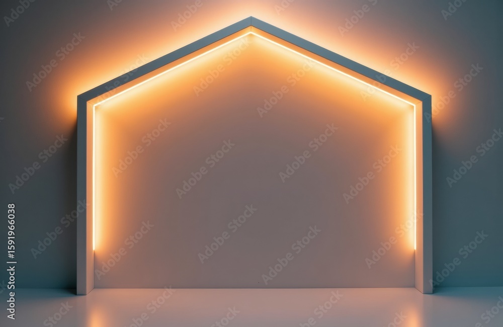 Poster illuminated geometric arch with glowing neon lights creating a modern architectural effect
