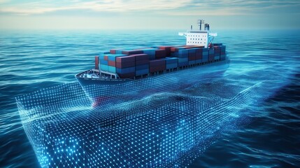 Cargo Ship with Digital Overlay