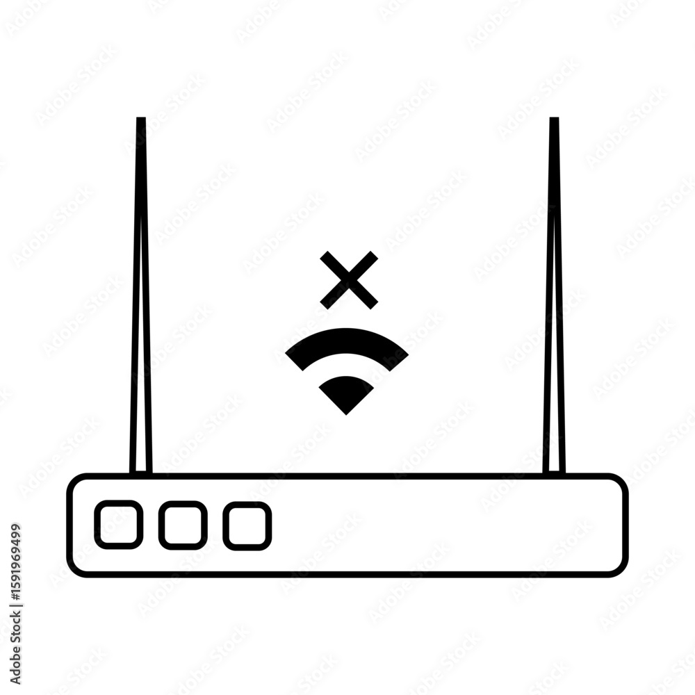 Poster router no wi fi. network error symbol. disconnected internet vector. signal loss indicator.