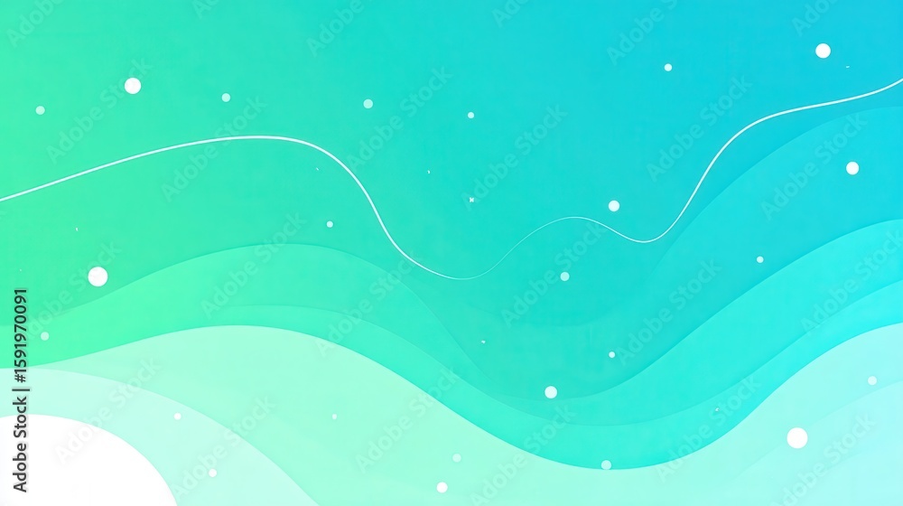 Poster turquoise gradient background with undulating wavy shapes, intersecting white lines conveying fluid 