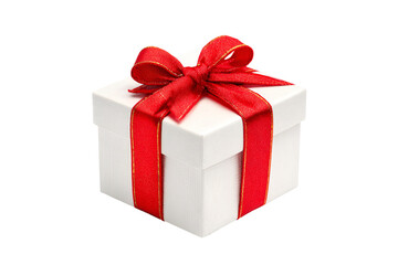 Obraz premium White gift box with red ribbon a present surprise celebration