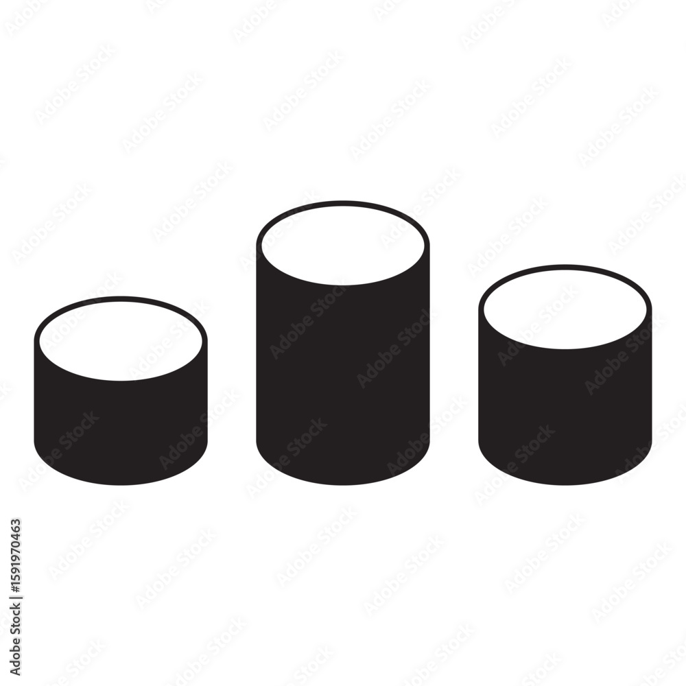 Aufkleber cylinder bar chart. three rounded columns. minimal data vector. solid pillar graphic.