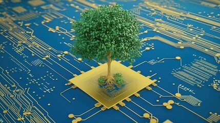 Green Tree on Circuit Board: Sustainable Technology