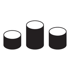 Cylinder bar chart. Three rounded columns. Minimal data Vector. Solid pillar graphic.