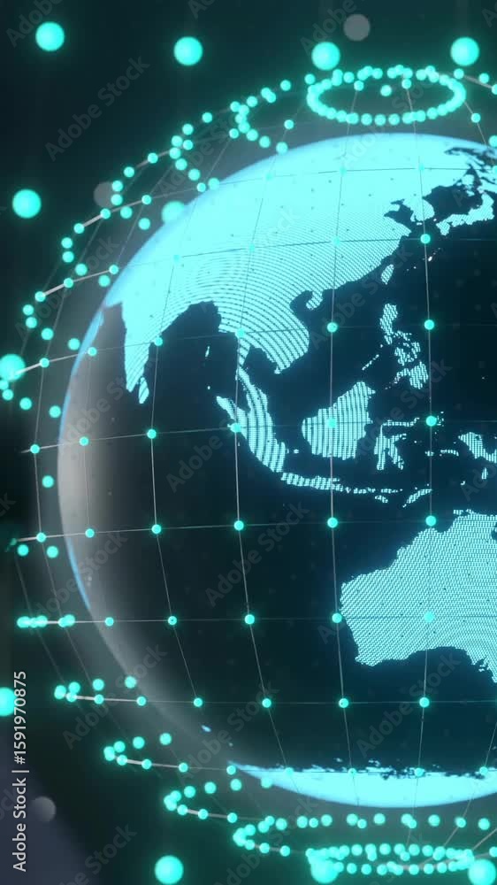 Poster animation of ai data processing over globe with connections