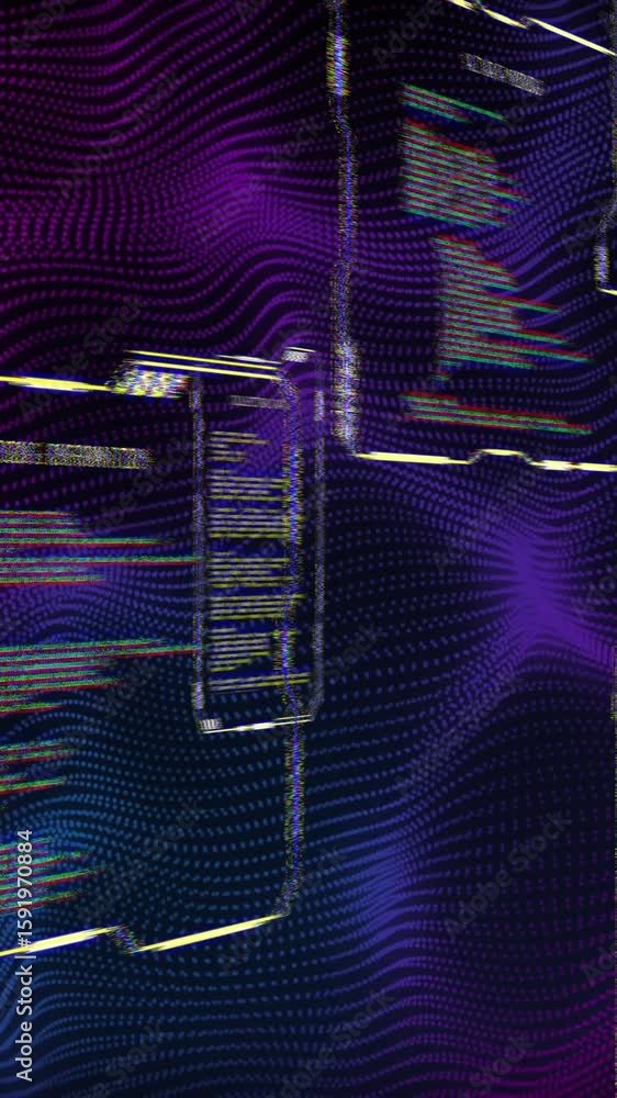 Poster animation of purple and blue network over interfaces processing data on black background