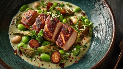 Luxembourg dish Judd mat Gaardebounen Smoked pork collar with broad beans in creamy sauce