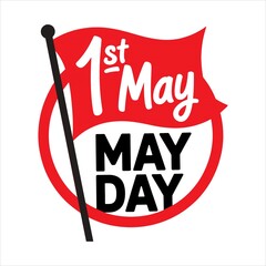 Red flag with 1st may may day text and circular border