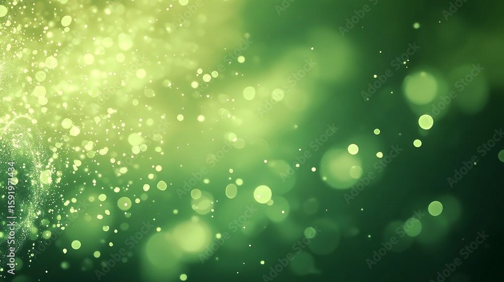 Poster green abstract sparkle background with glowing bokeh effects design