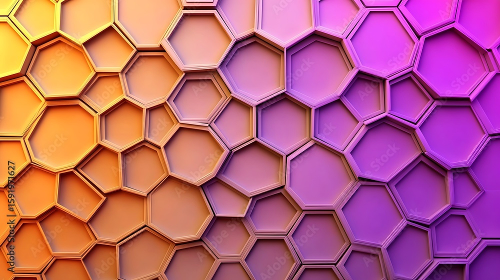Poster abstract hexagon pattern with gradient from yellow to purple background