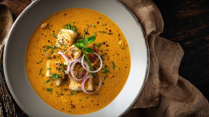 Guinea-Bissau dish Caldo de Mancarra Peanut soup with fish or meat creamy and aromatic