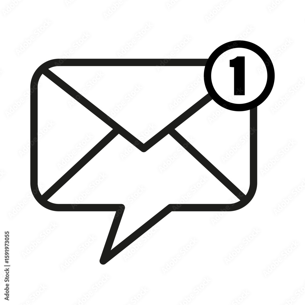 Poster new message icon. unread mail symbol. notification bubble vector. one badge graphic.