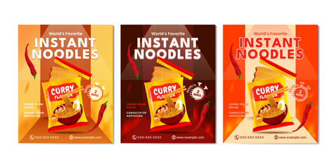 Spicy and flavorful instant noodles advertisement for social media, highlighting fast cooking and curry flavor. Great for product marketing or packaging mockups.