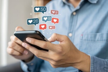 Alert notification concept. Push Notifications, Web Reminders, Time Table and Announcements. Person using smartphone with notification icon on virtual screen.