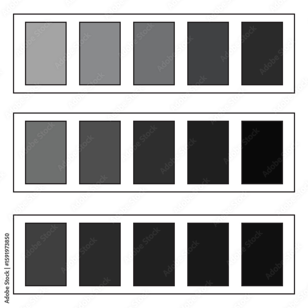 Poster black color palette. dark tone collection. charcoal shade vector. deep gradient spectrum.