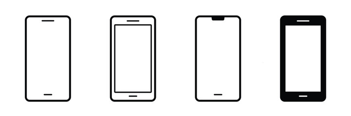 Mobile icon set smartphone touchscreen device outline filled flat style modern clean UI vector illustration for digital use.