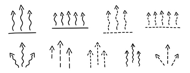 Hand-drawn arrows depicting movement effects. Hand-drawn vector line illustration.