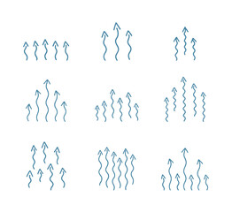 Patterned Wavy Rising Arrows on a white background. Hand-drawn vector line illustration.