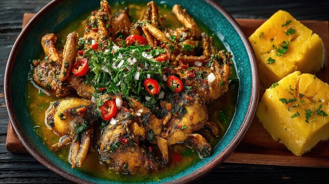 Dominica dish Mountain Chicken Fried or stewed frog legs a national delicacy served with provisions