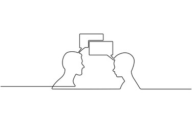 continuous single line drawing of a woman having an idea, a speech bubble with a, Education linear symbol. line art vector illustration.