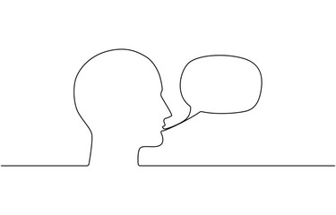 continuous single line drawing of a woman having an idea, a speech bubble with a, Education linear symbol. line art vector illustration.