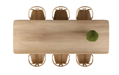 A padded, focused view of an oval yellow table with chairs around it, against a white background, in a top-down view, high-resolution photography.