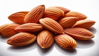 High-resolution almonds with clear grain and earthy tones, isolated on white for product photography and healthy branding