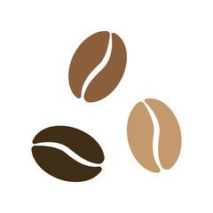 Three coffee beans. Roasted brown shades. Aromatic bean collection. Vector beverage ingredient.