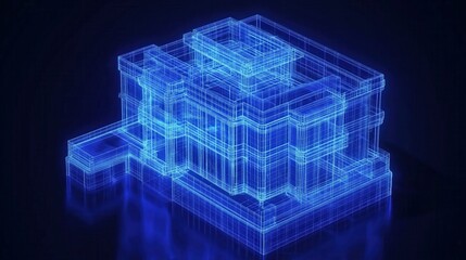Wireframe Model of a Modern House