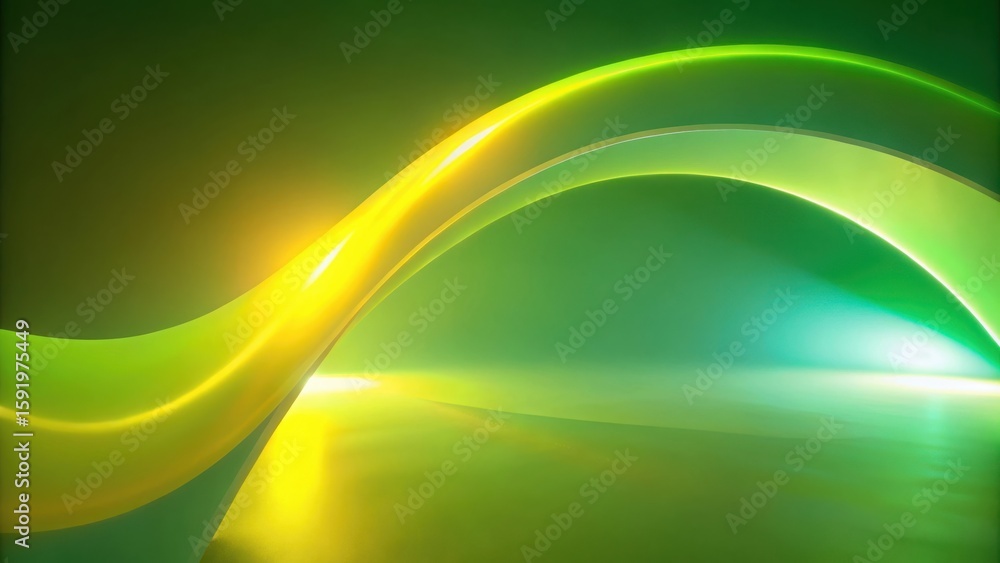 Fototapete abstract green and yellow wavy lines with bright light creating a modern and sleek design look