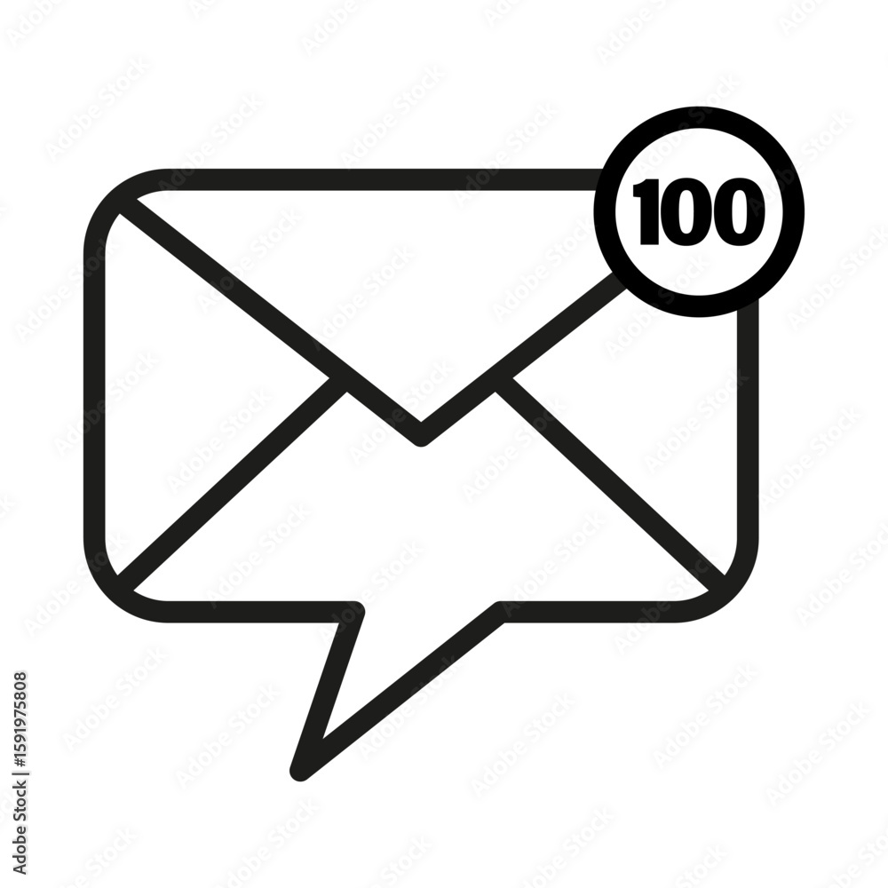 Aufkleber email envelope icon. new message badge. hundred unread vector. minimal outline design.