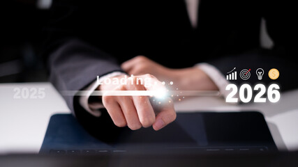 2025 transition to 2026 loading progress bar growth innovation future development plan goal business countdown strategy concept