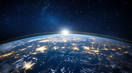 Obraz premium Earth From Space at Night with City Lights and Sunrise