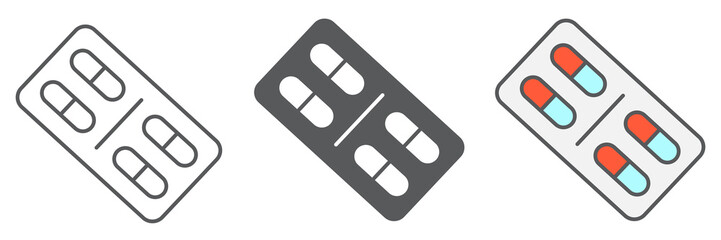 Pills icon collection, medical and tablet, drug sign vector set graphics, editable stroke linear icon, eps 10