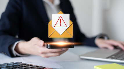 Electronic mail spam hacker message online security protection technology safety network warning...