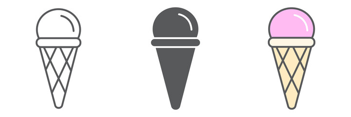 Ice cream cone icon collection, dessert and delicious, ice cream in waffle cone sign vector set graphics, editable stroke linear icon, eps 10