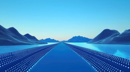 Wireframe Road Leading to Mountains