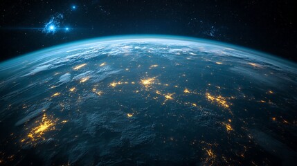 Fototapeta premium Earth From Space City Lights at Night Glowing in Dark Universe