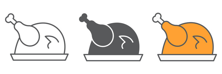 Roast turkey icon collection, thanksgiving and dinner, roasted chicken sign vector set graphics, editable stroke linear icon, eps 10