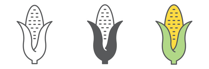 Corn icon collection, thanksgiving and sweetcorn, maize sign vector set graphics, editable stroke linear icon, eps 10