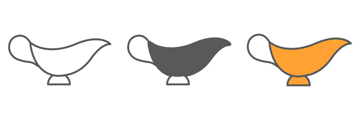 Gravy boat icon collection, kitchen and bowl, sauce boat sign vector set graphics, editable stroke linear icon, eps 10