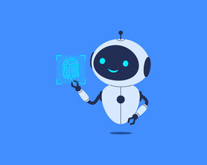 Robot presses fingerprint. Vector illustration for cybersecurity, identity verification, biometric access