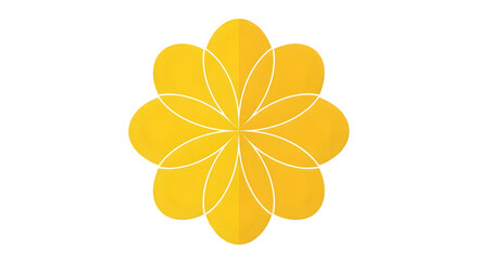 A bright yellow floral design with petal outlines on a black background in a simple graphic style on transparent background