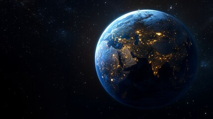Earth at Night Orbiting in Space with City Lights Glowing Brightly