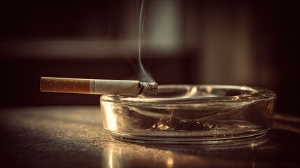 Obraz premium Lit cigarette in glass ashtray