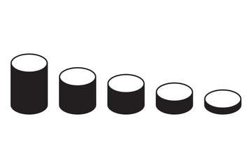 Cylinder shape objects. Decreasing size illustration. Data storage Vector. Volume capacity symbol.