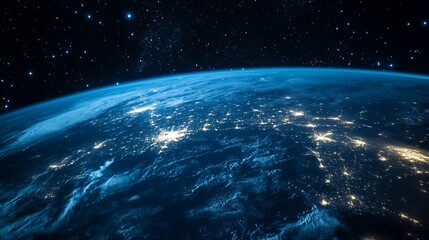 Obraz premium Earth From Space Showing City Lights and Starry Sky Background View