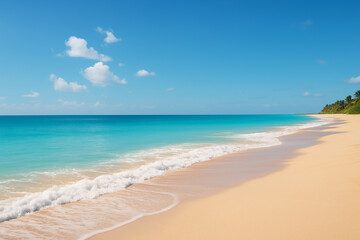 Sunny Tropical Beach with Clear Blue Sky and Turquoise Water