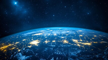 Obraz premium Earth View From Space at Night Showing City Lights and Stars