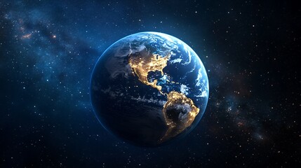 Fototapeta premium Earth View From Space Showing City Lights and Milky Way Galaxy